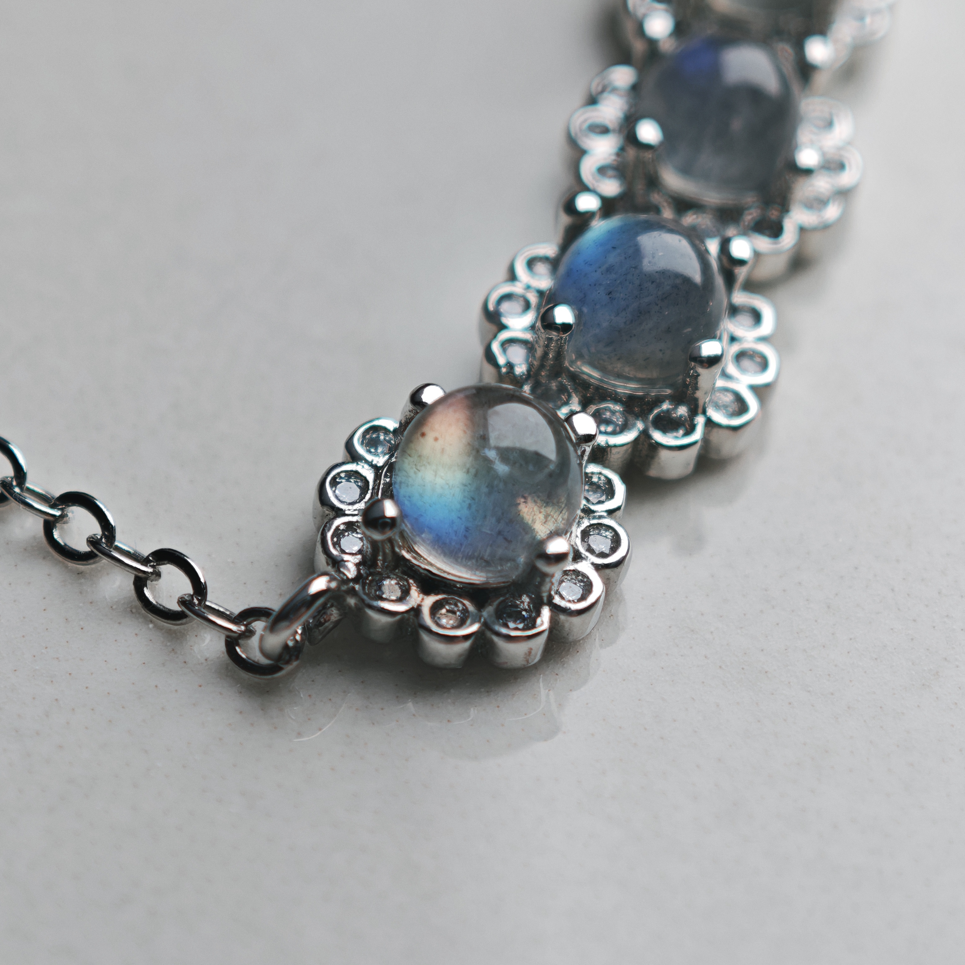 Moonchant Halo – Moonstone Glow & Silver Blossom Necklace – alternate view 5 by ImperfectRealm