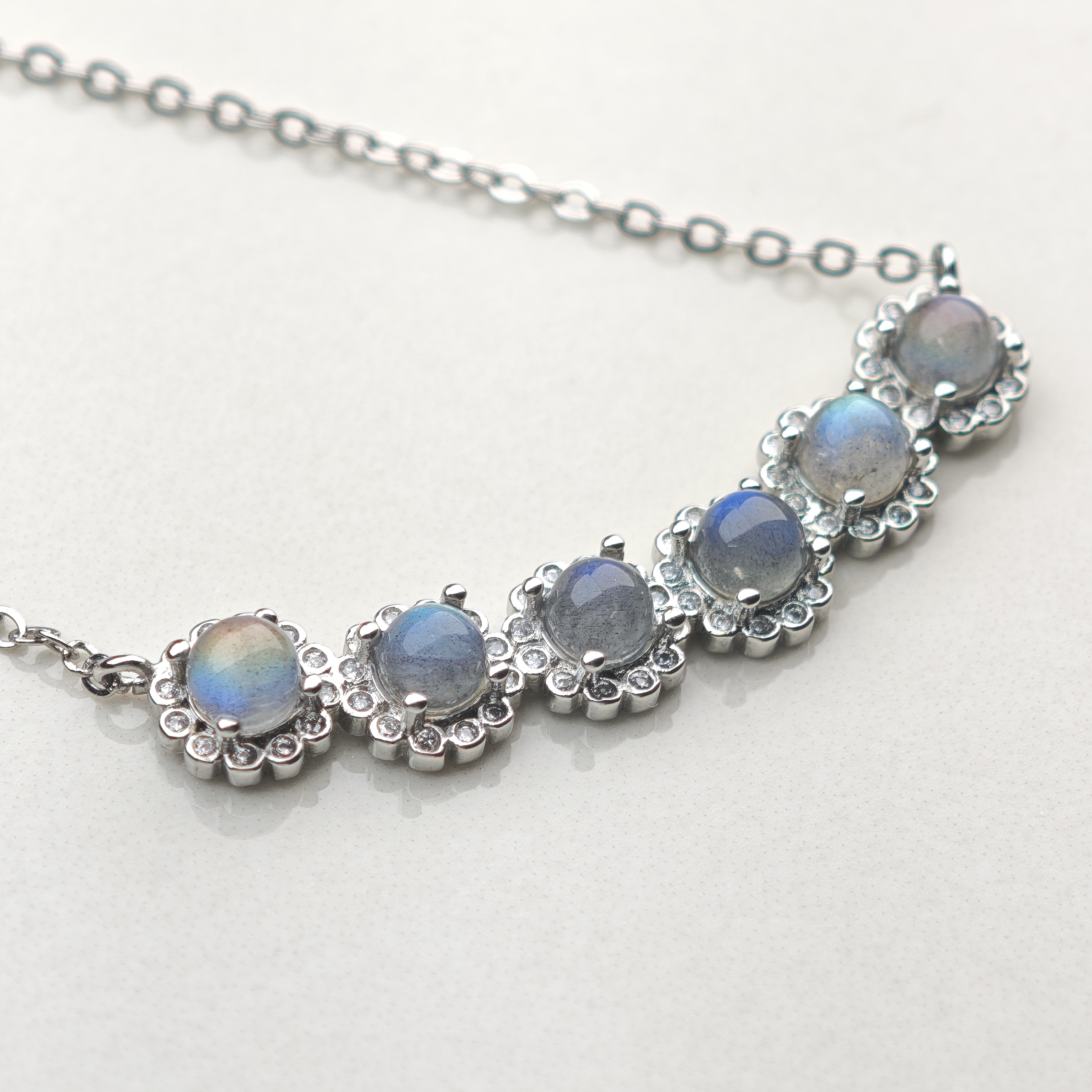 Moonchant Halo – Moonstone Glow & Silver Blossom Necklace – alternate view 2 by ImperfectRealm