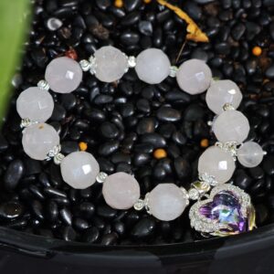 Heart of Bloom – Rose Quartz & Amethyst Heart Bracelet