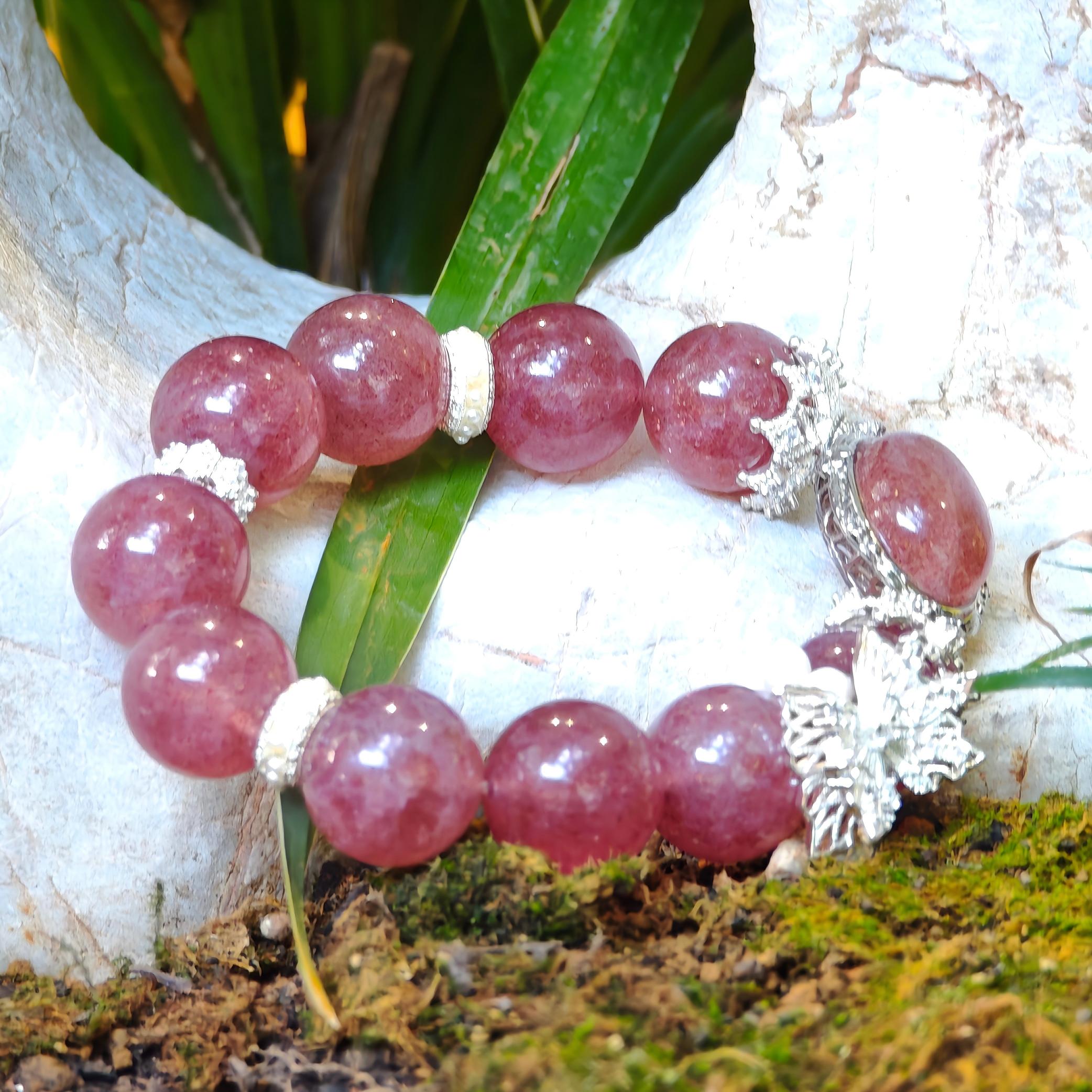 Blush of Goddess – Strawberry Quartz & Pearl Crown Bracelet by ImperfectRealm