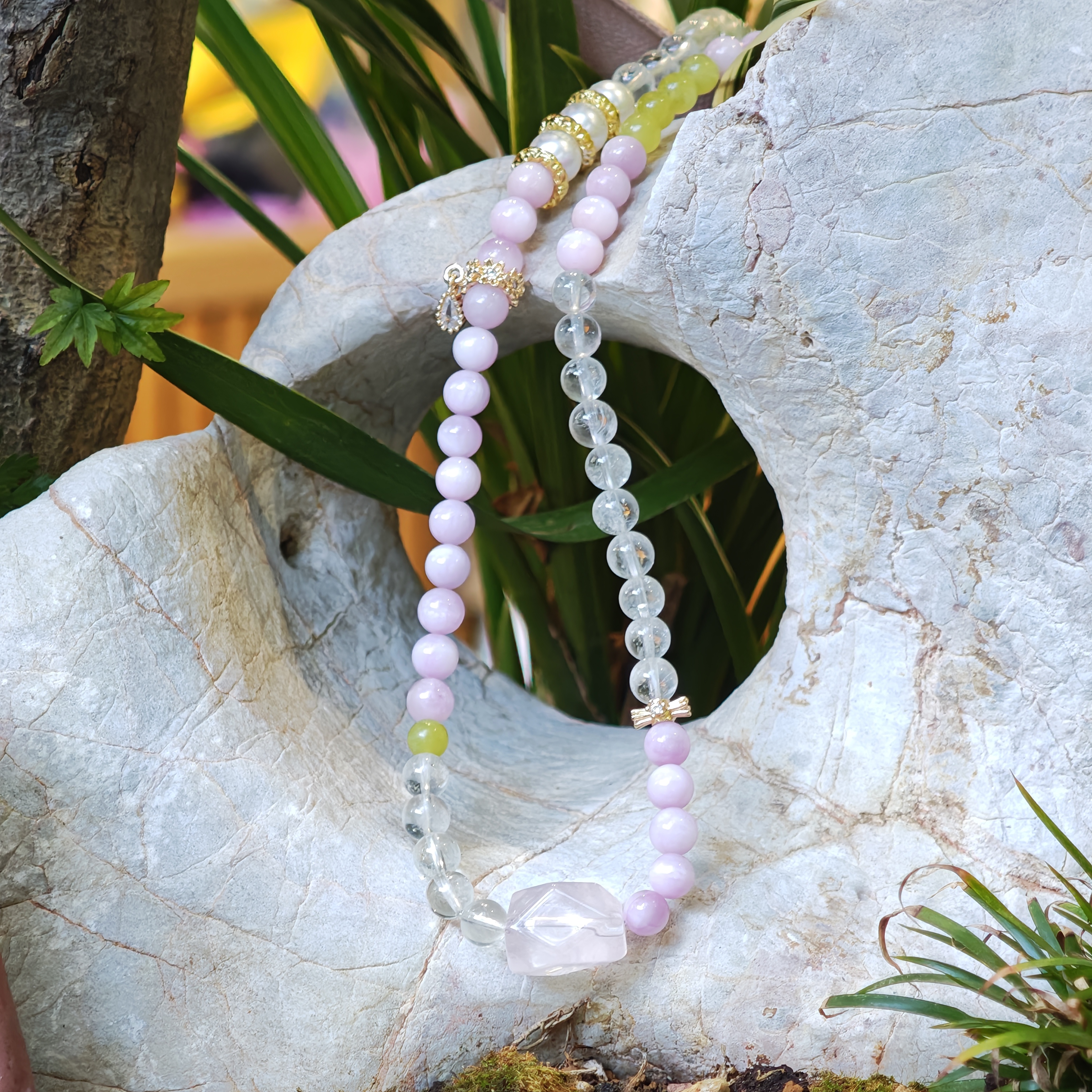 Lemon Veil – Kunzite, Clear Quartz & Lemon Jade Bracelet by ImperfectRealm