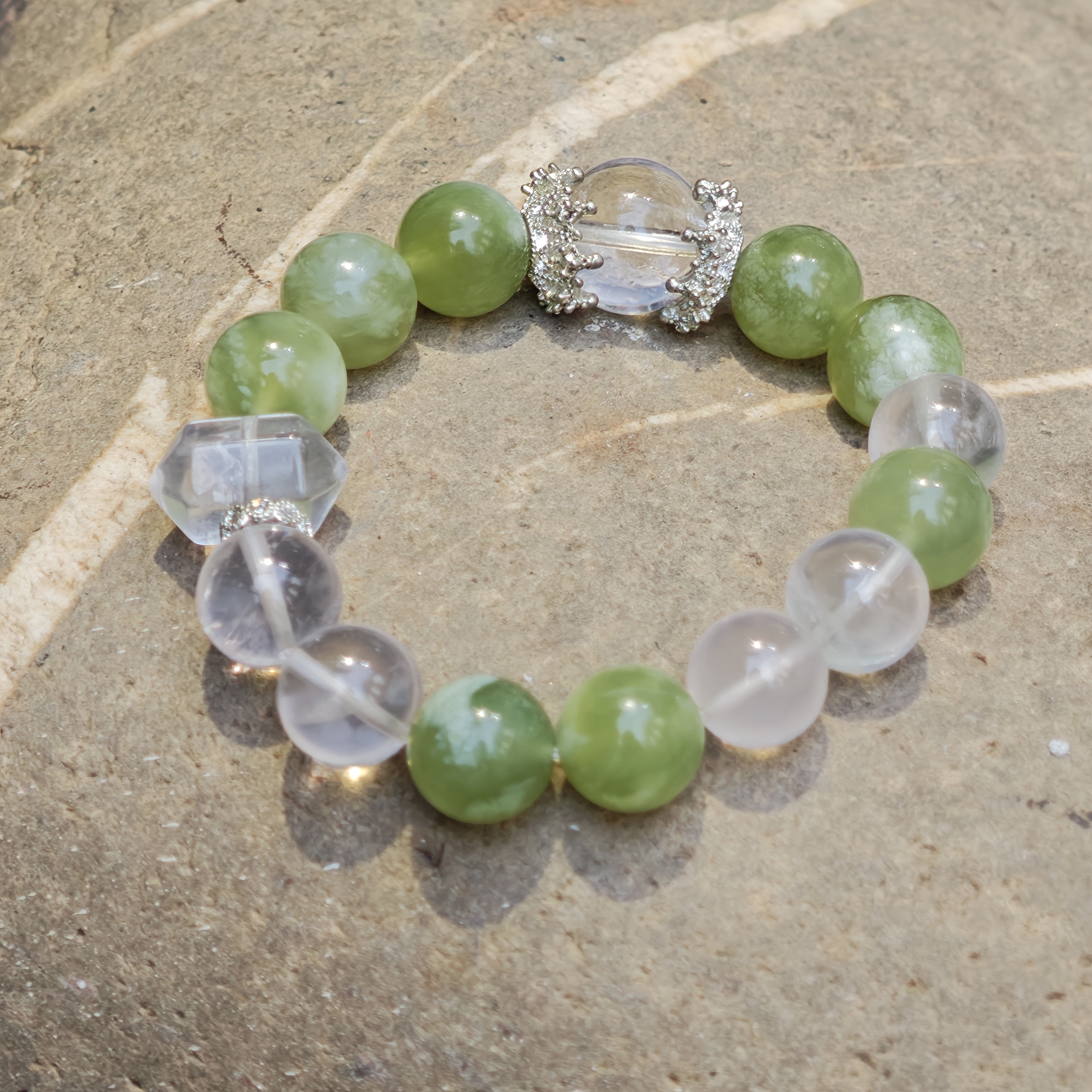 Clarity Dew – Prehnite & Clear Quartz Bracelet – alternate view 5 by ImperfectRealm