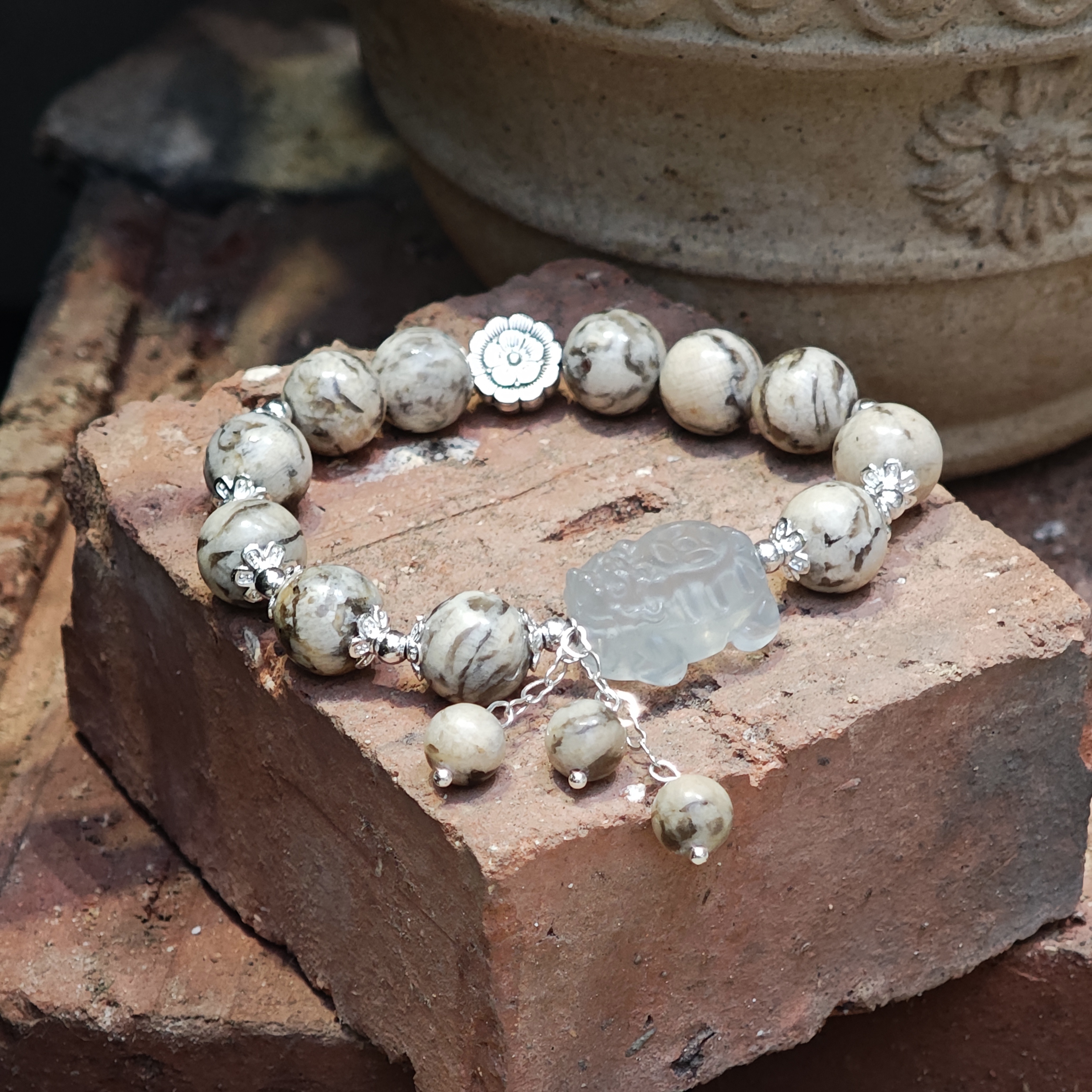Frost Guardian – White Larvikite Pixiu Bracelet by ImperfectRealm