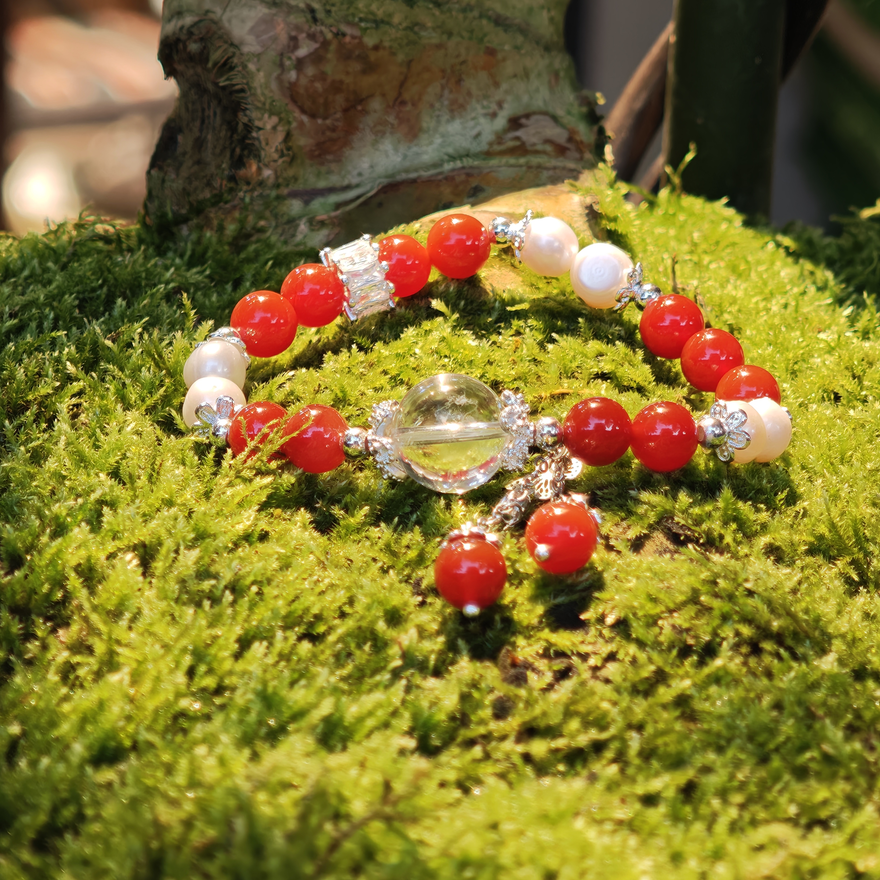 Moonlit Wings – Red Agate & Clear Quartz Bracelet – alternate view 2 by ImperfectRealm