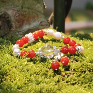 Moonlit Wings – Red Agate & Clear Quartz Bracelet