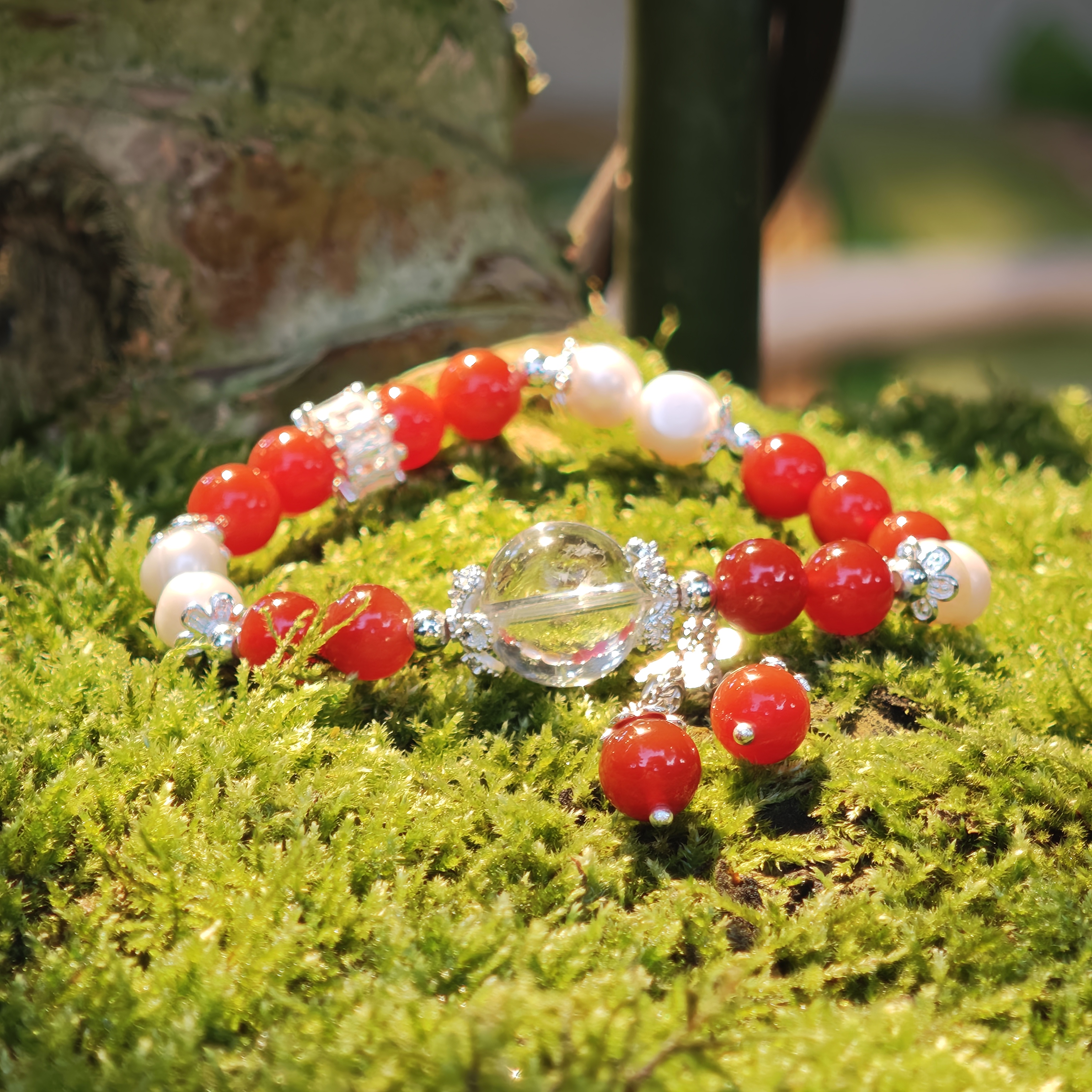 Moonlit Wings – Red Agate & Clear Quartz Bracelet by ImperfectRealm