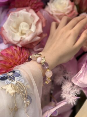 Starlit Bloom – Rose Star Quartz & Amethyst Bracelet