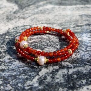 Fiery Charm – Red Agate & Pearl Wrap Bracelet