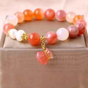 FortuneBloom – Pink Agate & Lucky Pouch Bracelet