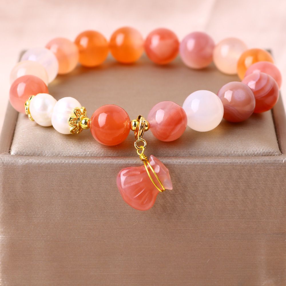 FortuneBloom – Pink Agate & Lucky Pouch Bracelet by ImperfectRealm